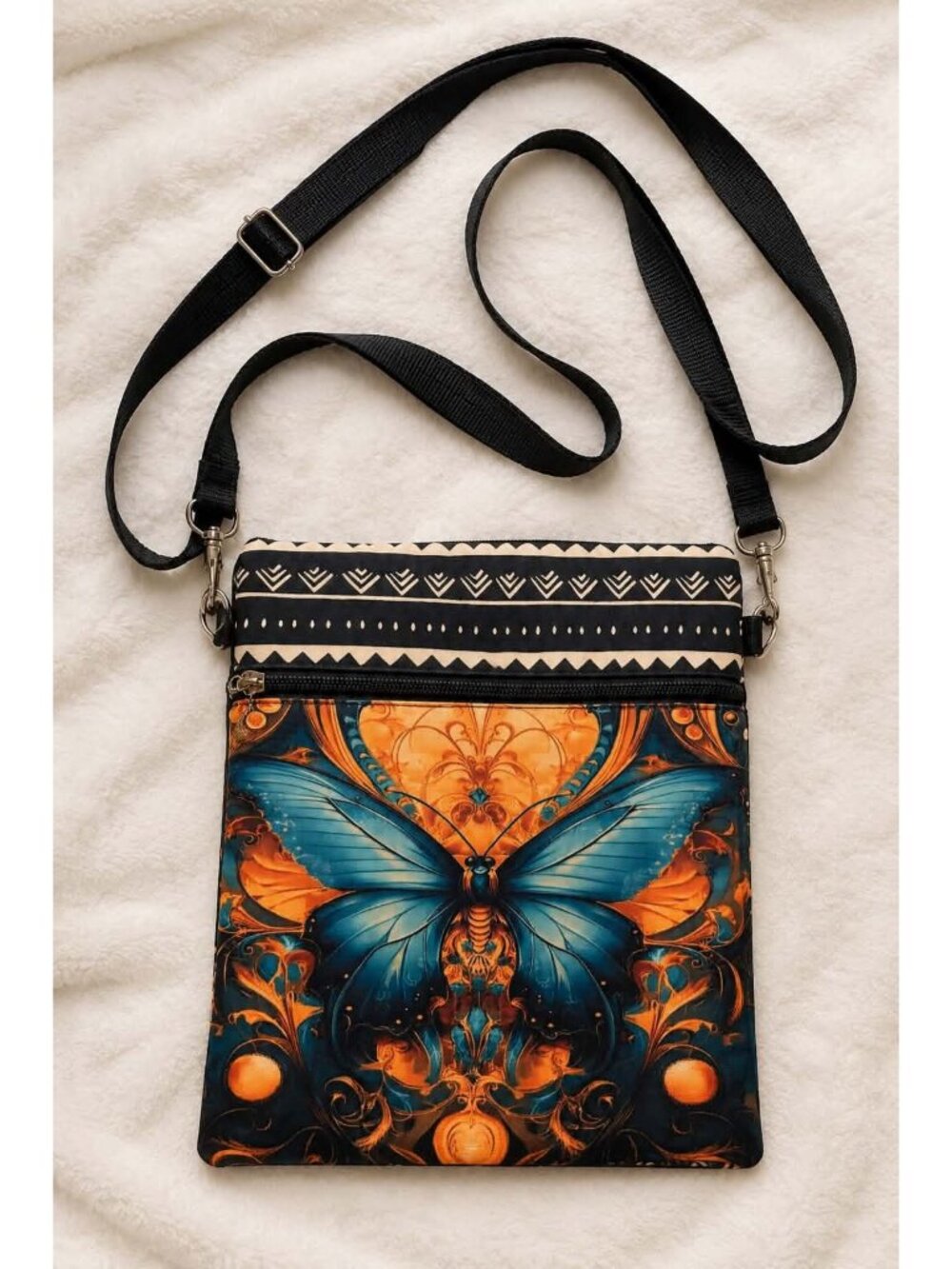 Turquoise blue butterfly crossbody phone bag